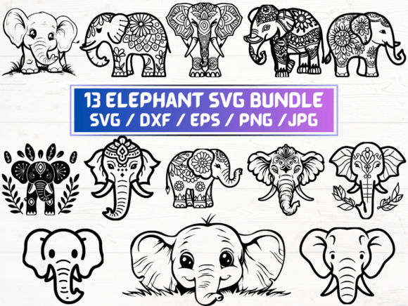 13 Elephant SVG Bundle for Graphics and Crafts