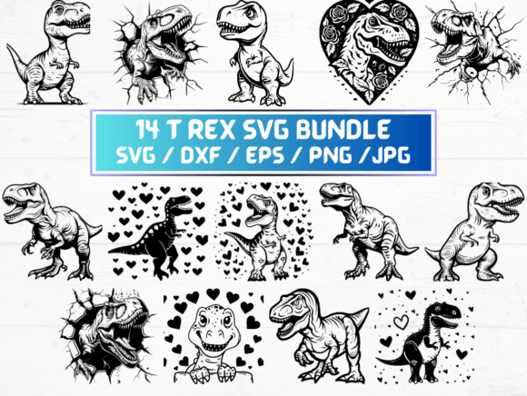 14 T Rex SVG Bundle for Graphics and Crafts