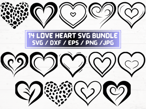 14 Valentine Love Heart SVG Graphics for Crafts