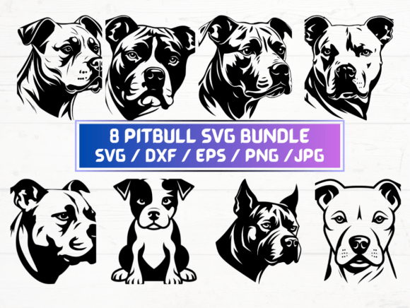 8 Pitbull Svg, DXF, EPS, JPG, PNG Graphics