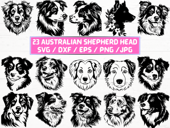 Australian Shepherd Dog Head SVG for Graphics and Crafts