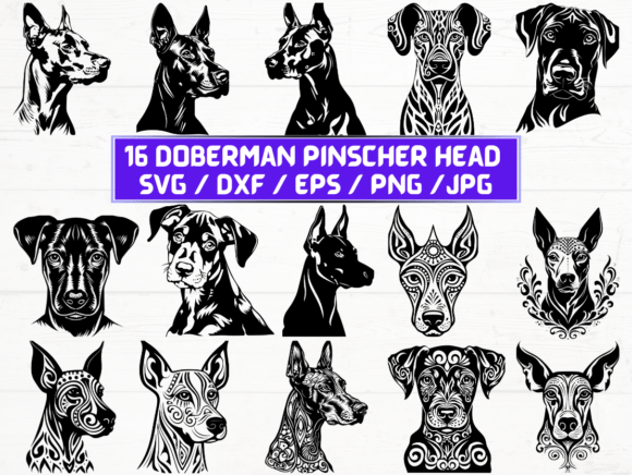 Doberman Pinscher Head SVG Bundle for Graphics and Crafts