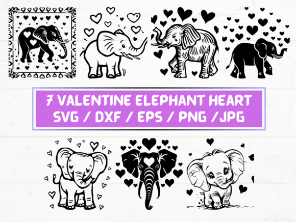 Valentine Elephant Heart SVG Laser Cut Graphics